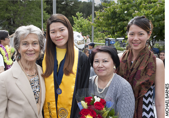 Felicia Sutanto with her mother and sister, and Jeanne Pimentel on the left